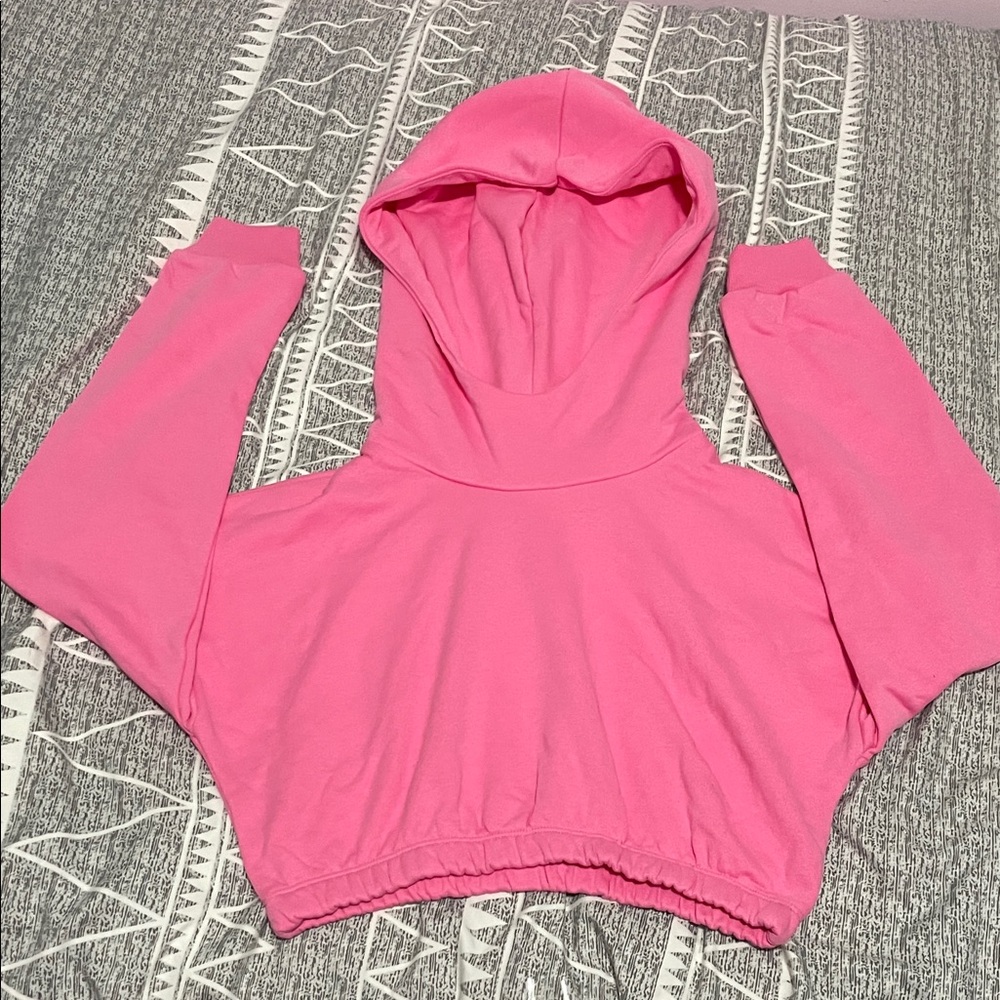 Naked Wardrobe Bright Pink Cropped Hoodie small
